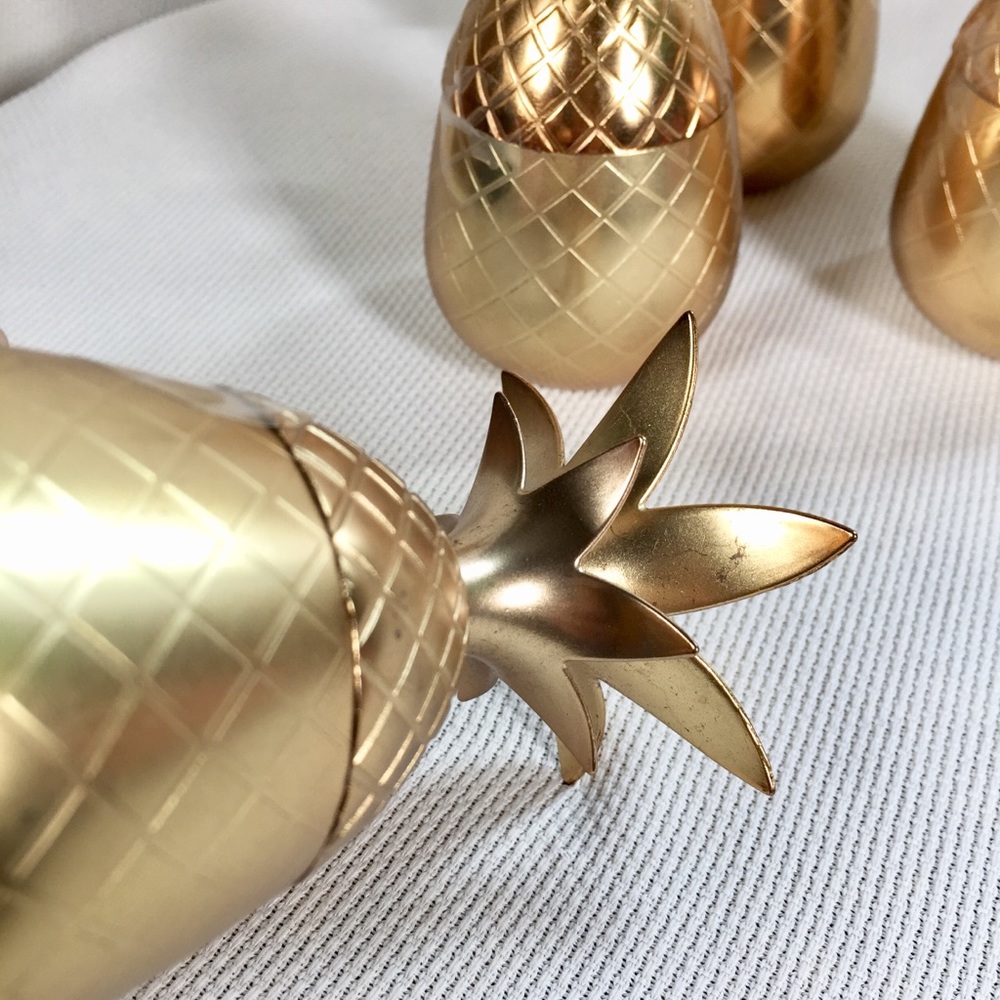 Gold Tone Metal Pineapple Shotglass Drink Cups Set - Picture 3 of 8